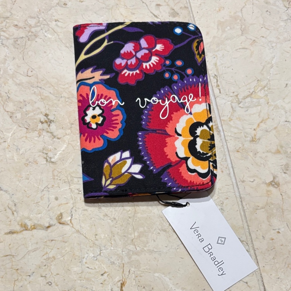 Vera Bradley Bon Voyage Floral Passport Wallet - Black with Multicolor Floral